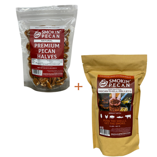 COMBO: 2 lb Pecan Shell Pellets + 1 lb Premium Pecan Halves